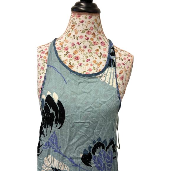 🌸 Free People Intimately M Blue Floral Slip Tunic Top Boho Y2K Layer - Picture 2 of 4